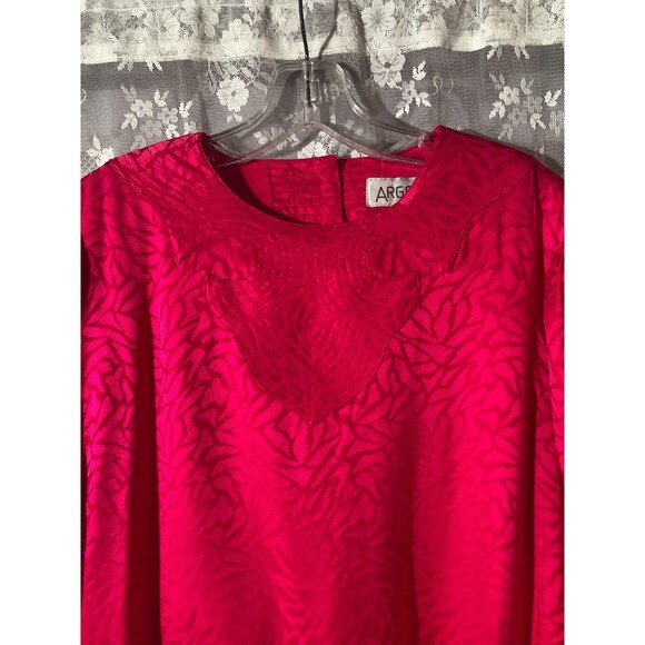 Vintage 80s Dress 1980s Silk Hot Pink Drop Waist Flapper Cocktail Size Large - Picture 3 of 6